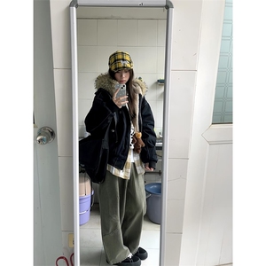 现货重磅boxy短款棉衣座山雕大毛毛领男女棉服水洗工装厚外套图片