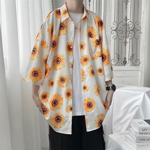 日系oversize满印花衬衫男女港风夏季威夷情侣短袖衬衣 W874-P32图片
