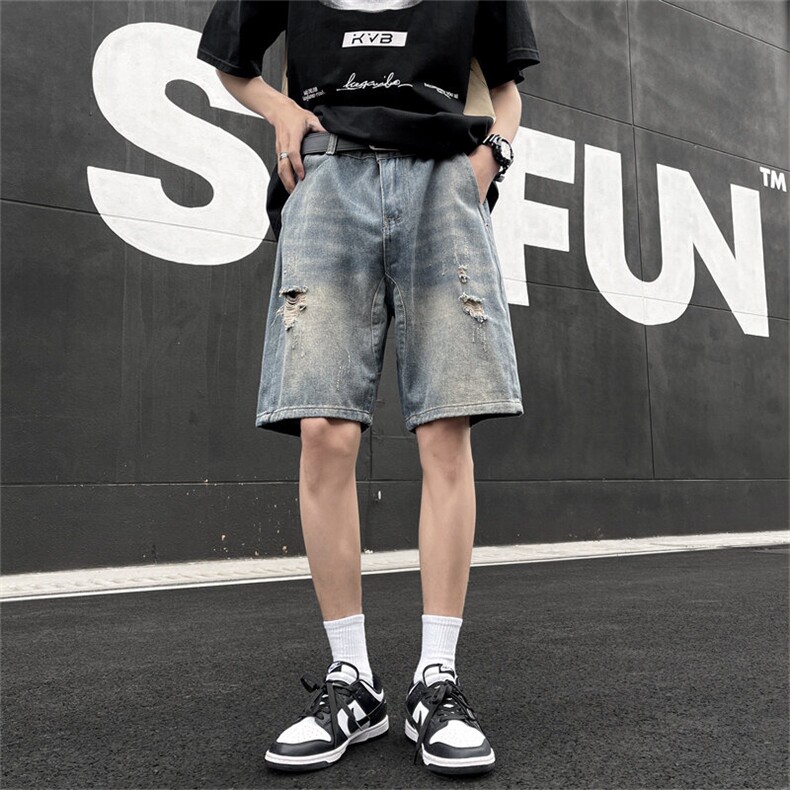 高街破洞牛仔短裤男韩版潮流帅2025夏季新款ins五分裤RK1591-P34,男装牛仔裤,星座412-3