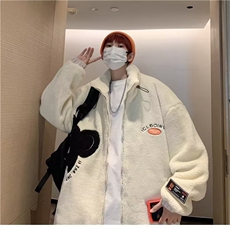 美式羊羔绒衣外套男士秋冬季高街慵懒风宽松立领服W6318-P75，男装棉衣，星座512-3