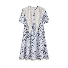 蕾丝领波点连衣裙，女装连衣裙，喜午