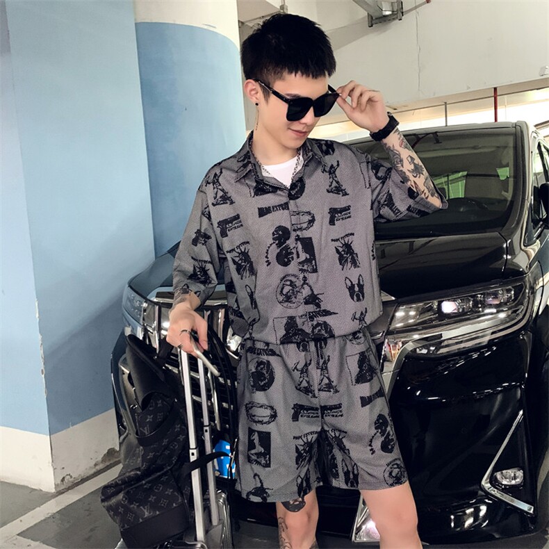 印花套装社会小伙宽松大版短裤短袖两件套A328-2073,男装休闲套装,星座406