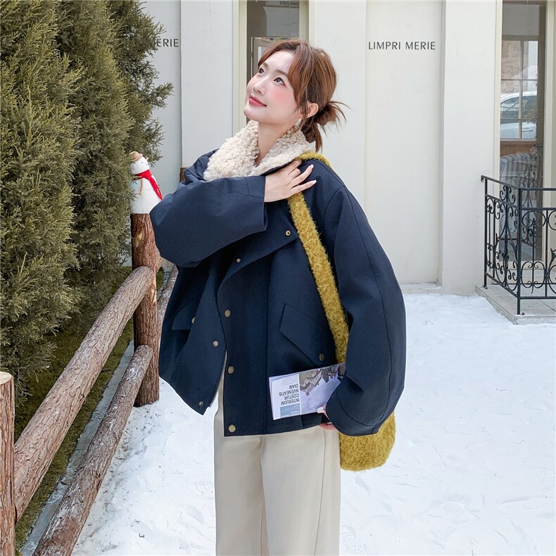 秋冬新款 藏青色短款派克羽绒服90白鸭绒2C153-720-P235K328图片