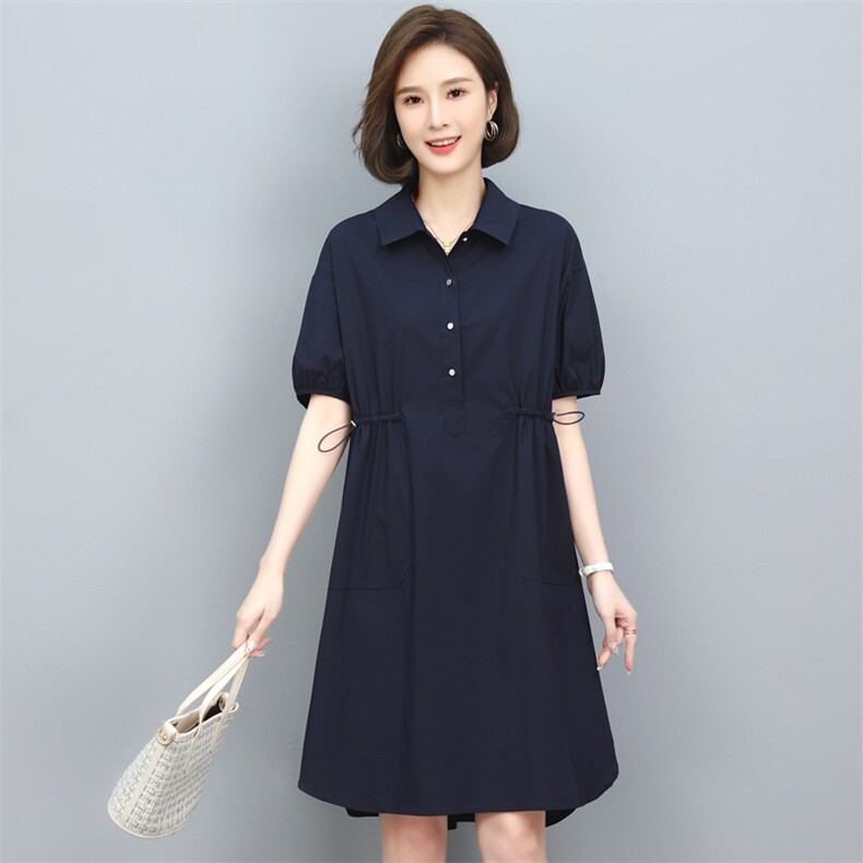 妈妈小个子显高连衣裙女夏装直筒大码宽松显瘦遮肚子微胖休闲短裙,女装连衣裙,鑫鑫格