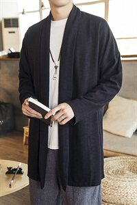 中国风秋款无扣风衣纯色落肩袖开衫长袖亚麻外套无扣汉服D254P75图片