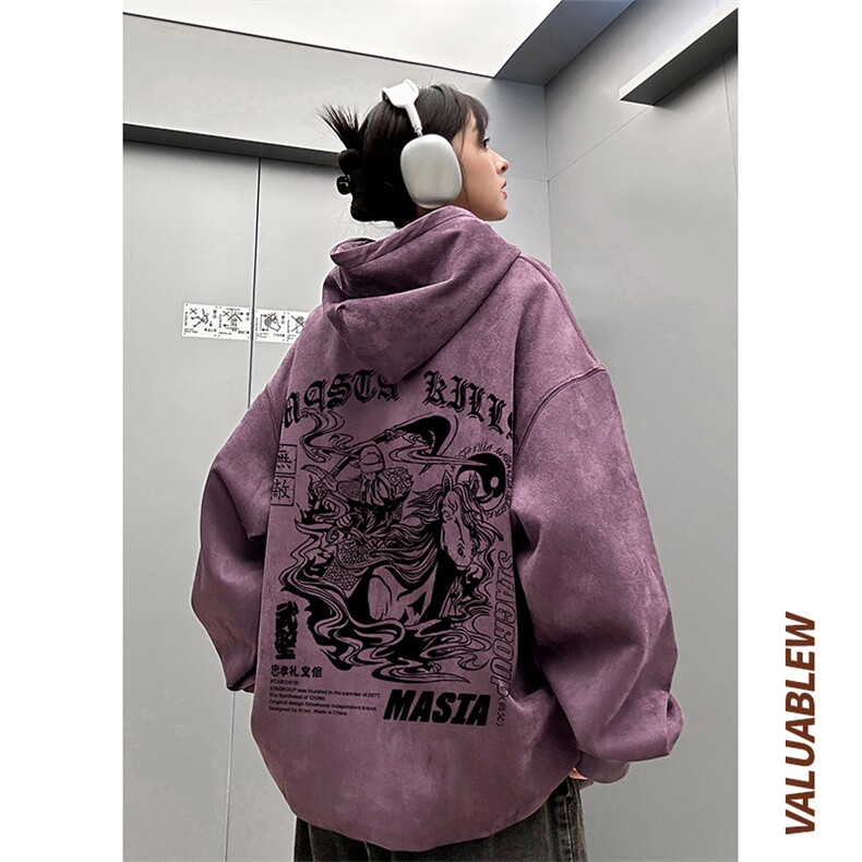 ！麂皮绒连帽卫衣 直播品质重磅400克关公印花JL7039-P45控78图片