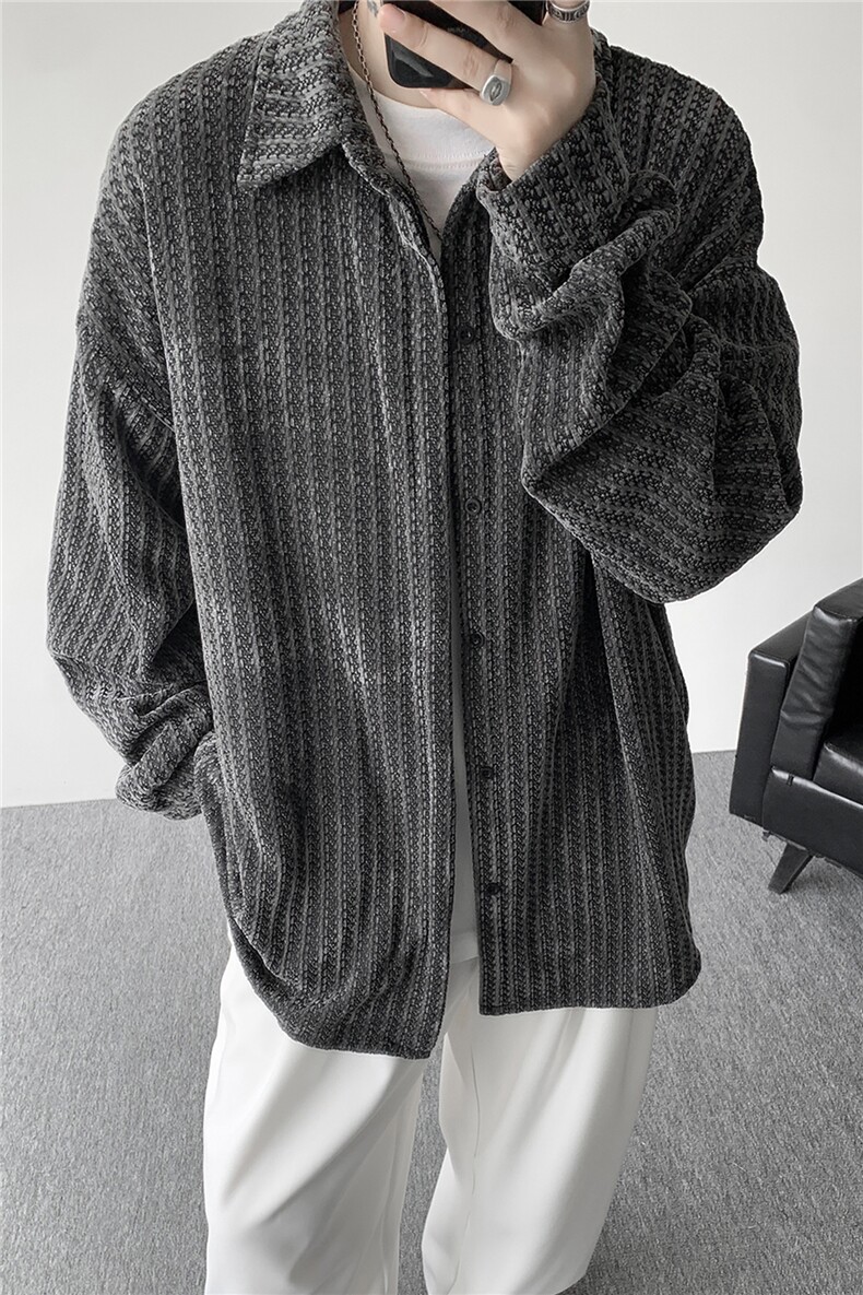 8XL-M鱼骨纹小香风衬衫男生春秋衬衣宽松慵懒垂感外套CS29009P45,男装衬衫,电商B312