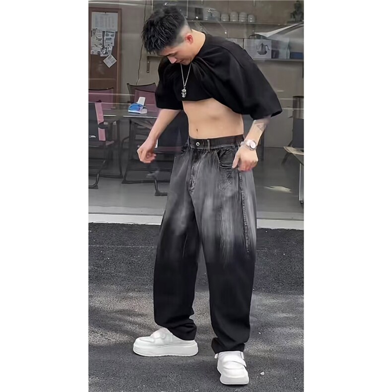抖音--二狗到位--早秋渐变水洗撞色款牛仔长裤nz58-TP85,男装休闲裤,电商A089-1