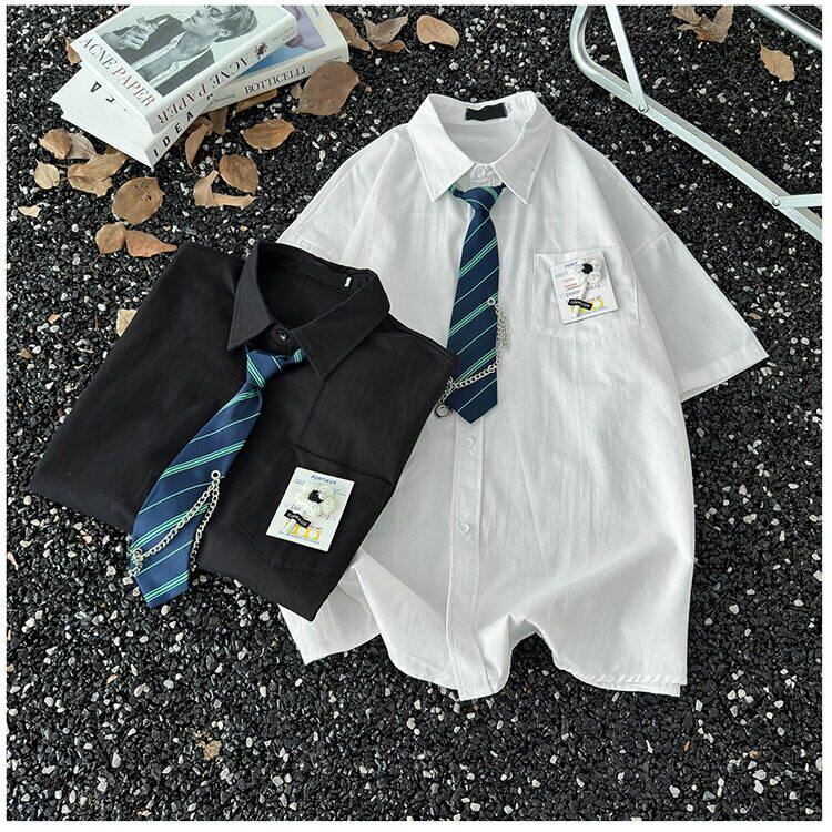 2025复古衬衫男夏装港风学生宽松小众设计感趣味新款男装上衣外穿,男装衬衫,星座601-1