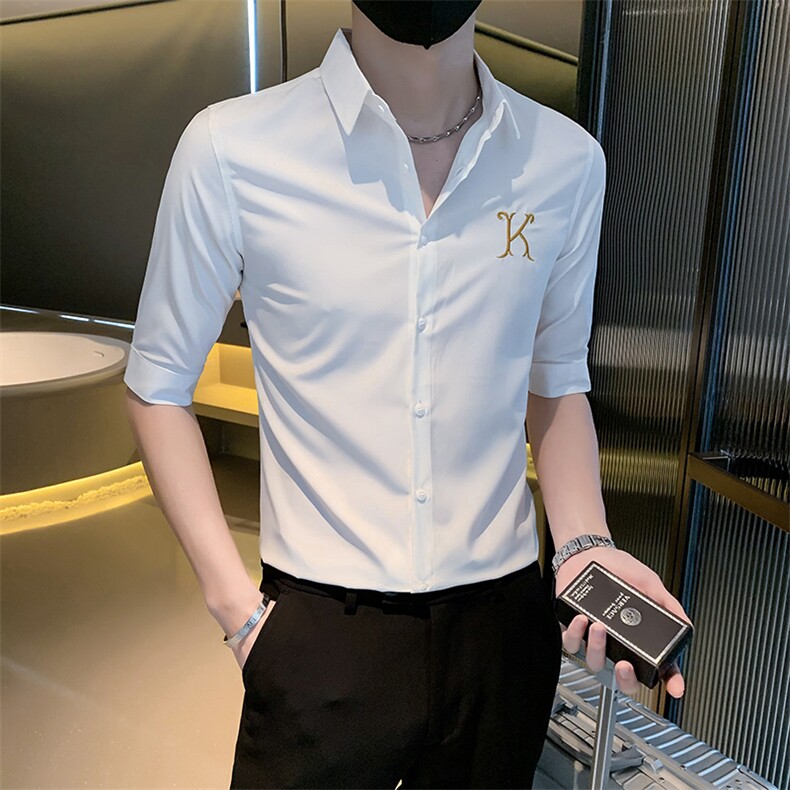 2023男夏新款男士中袖刺绣衬衣社会小伙风B302-CS256,男装衬衫,电商B216（原B302）
