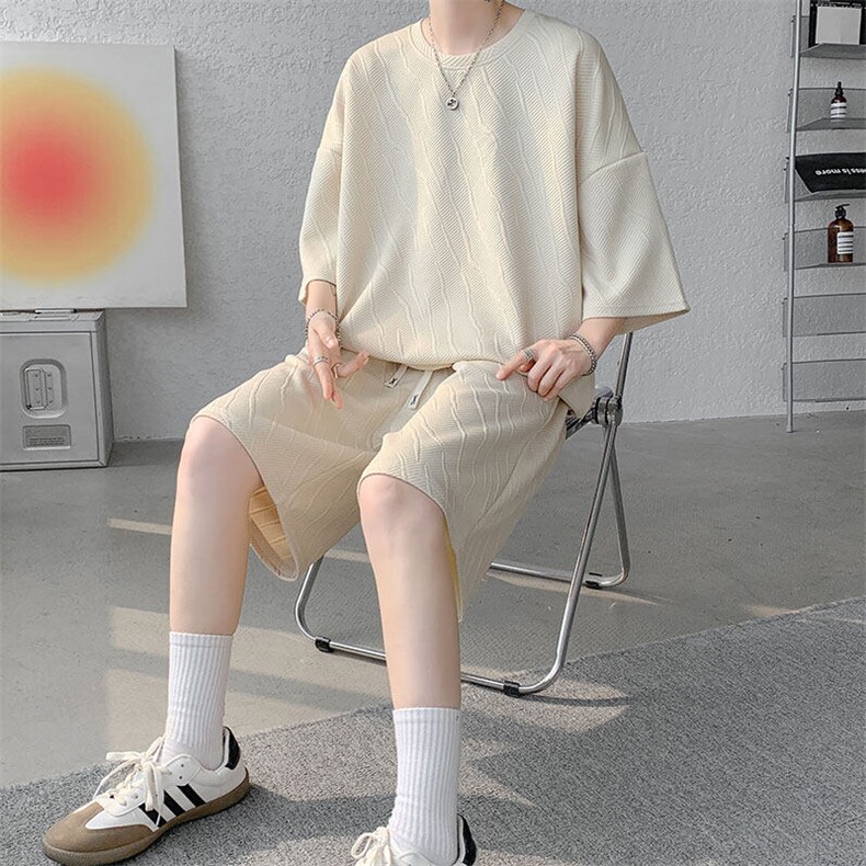 套装男2025夏季新款港风宽松提花大码设计运动套装TZ6325-P45,男装休闲套装,星座214-3