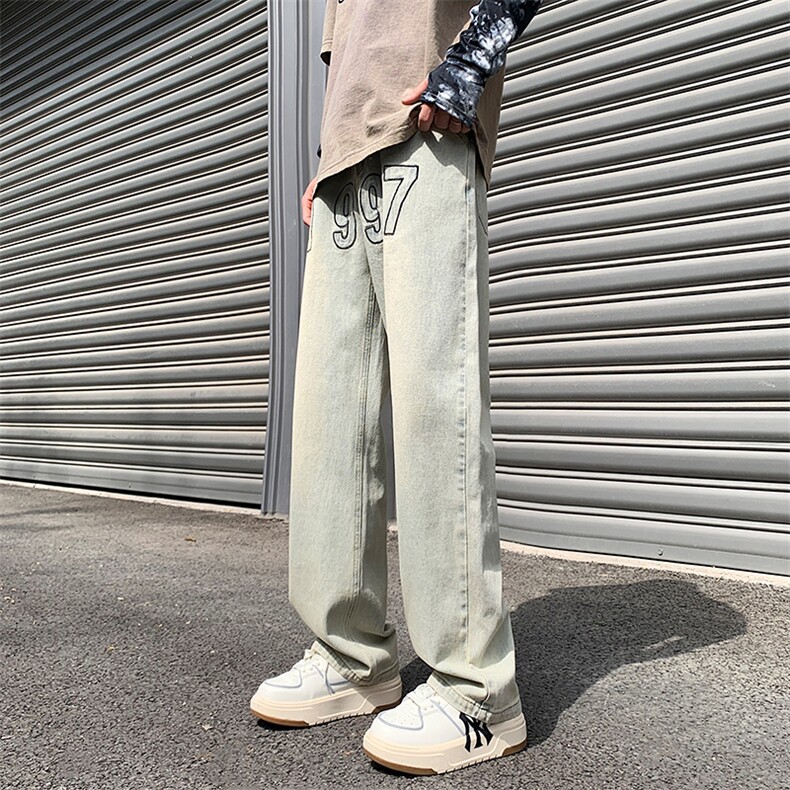 抖音品质高街1997刺绣宽松百搭牛仔裤直筒裤313A-1-NZ030-P55控68,男装牛仔裤,星座808A-1