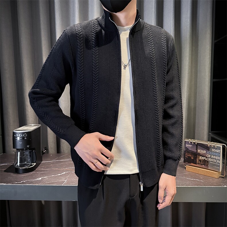 C67065-M-3XL-P98秋百搭男士休闲拼接针织拉链立领外穿毛衣开衫,男装针织衫/毛衣,电商B255