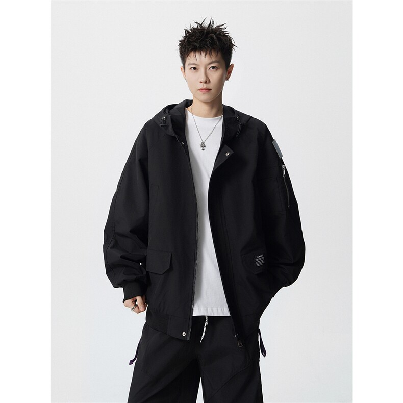 可二开发光贴片连帽工装冲锋衣大码M-5XL夹克男JK78076P85控128,男装夹克,星座227-7