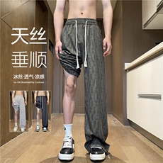 抖音品质夏季新款潮流格子百搭宽松冰丝裤B315-K25661-特P30控58，男装休闲裤，电商B315