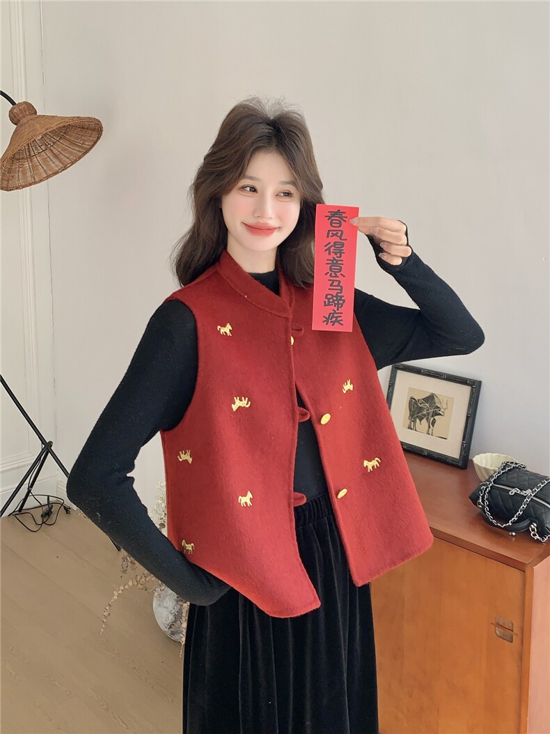 现货主推款马年重工刺绣双面羊毛呢马甲年货p165-k228,女装马甲,丝露依尚（原SL）