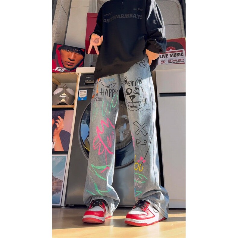 现货！抖音涂鸦牛仔裤抖音可送样休闲裤A061-EX50485-特批47，男装休闲裤，电商A061