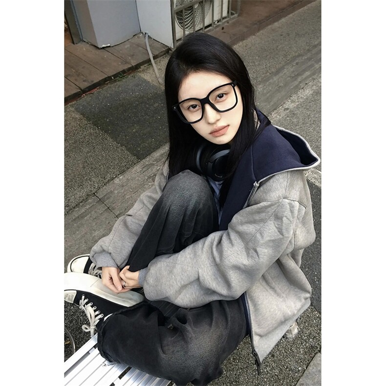 抖音得物高品质二开26春装美式重磅宽松结构双面连帽卫衣外套W68,女装短外套,电商A486