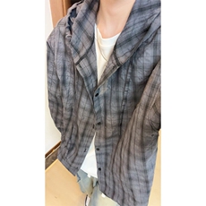 连帽格子长袖衬衫男女宽松衬衣防晒外套美式复古C2238-特价P35，男装防晒衣，电商A007