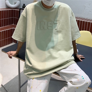 情侣装夏季新款美式复古字母钢印麂皮绒宽松圆领半袖T恤 D296 P38图片