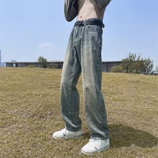 美式高街复古牛仔裤水洗做旧宽松刺绣直筒长裤N5009P43，男装牛仔裤，星座1116-2