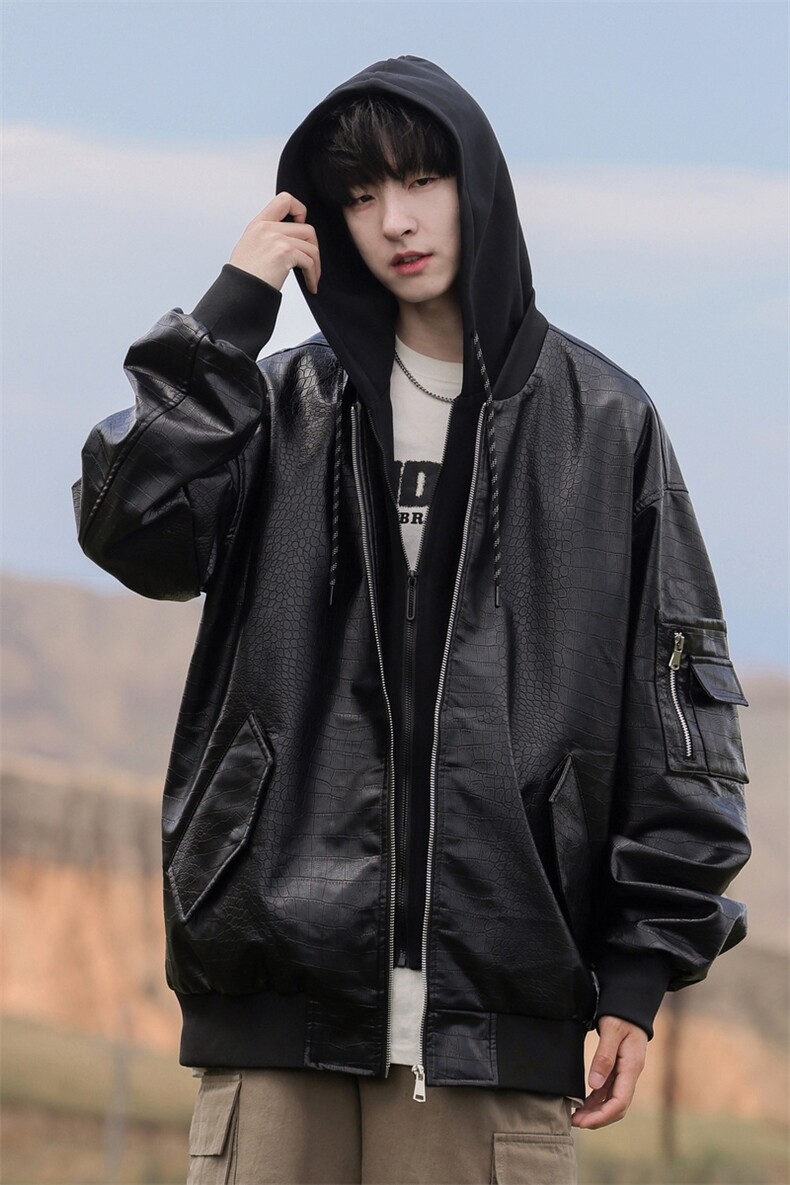 假两件痞帅美式复古翻领机动皮夹克品质外套A406JK8130P110,男装夹克,星座309（原A406）