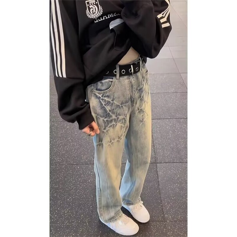 美式复古闪电裂纹牛仔裤男潮牌痞帅男款显瘦直筒裤子NK7088,男装牛仔裤,星座208-5