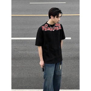 美式高街短袖男款夏季小领口纯棉300g重磅硬挺t恤cleanfit半截袖图片