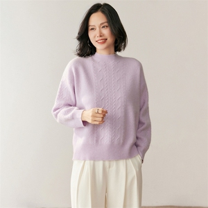 2025年秋季扭花圆领长袖针织衫套头上衣女图片