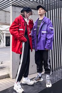 709-F08-P95 20秋款 潮牌嘻哈情侣外套原宿风反光贴布风衣图片