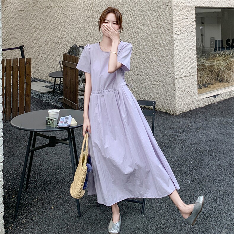 法式休闲收腰淡紫色连衣裙女夏2025新款独特洋气显瘦漂亮甜美长裙图片