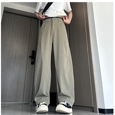 春夏美式高街褶皱休闲裤男女西裤直筒垂感裤子潮牌百搭阔腿长裤子，男装西裤，电商A486