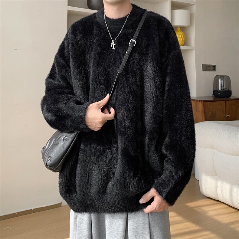 圆领纯色仿貂毛针织毛衣A367M2404P60控88,男装针织衫/毛衣,电商A367