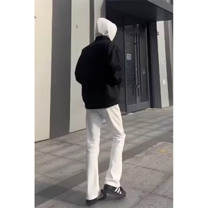 美式vibe高街男女弹力纯白直筒修身显瘦窄版微喇牛仔裤S752 P34图片