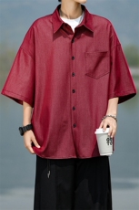 8XL-M冰丝牛仔短袖衬衫男款夏季薄款宽松慵懒衬衣外套DC28006P60，男装T恤，电商B312