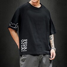 2021夏季新日系黑墙大码男风鼠印花短袖亚T恤T190-P28图片