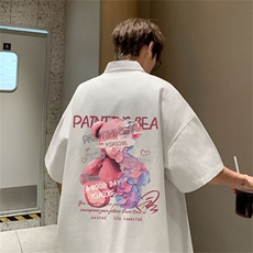 电商DSA028-DX2404100聚酯特P25新款港风潮流印花短袖衬衫男，男装T恤，电商A028