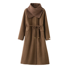 现货手工缝制冬保暖新款时尚可拆卸围巾双面呢大衣送腰带围巾，女装双面呢大衣，美静678