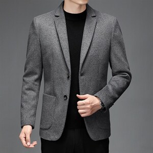 羊毛呢子大衣纯色西服领冬新款中年男士商务休闲外套SJ9106-P145，男装毛呢大衣，电商B212（原钱塘6029）