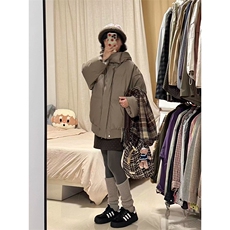 现货5W件冬季三防重磅boxy短款羽绒连帽PU皮棉衣外套防风加厚棉服，男装棉衣，电商A443