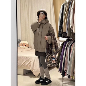 现货5W件冬季三防重磅boxy短款羽绒连帽PU皮棉衣外套防风加厚棉服图片
