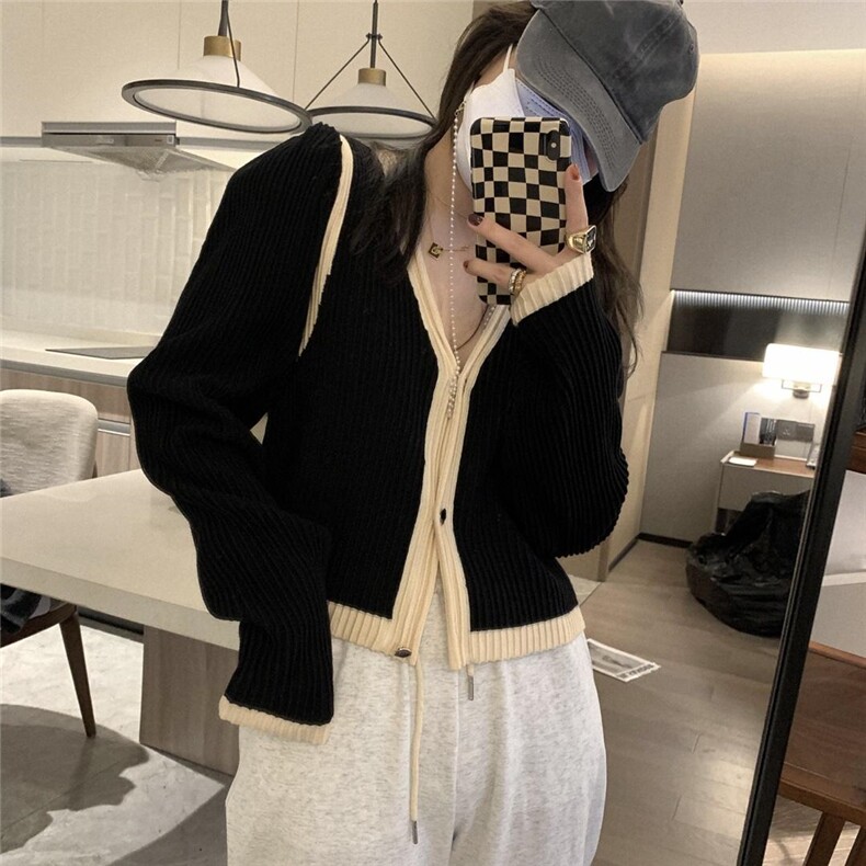 撞色坑条开衫，其它，XTZ style