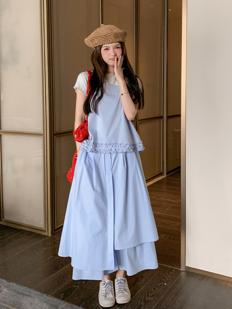 浅蓝色设计感甜美套装女2025夏季新款超好看吊带背心半身裙两件套,女装套装/套裙,浙宝128A