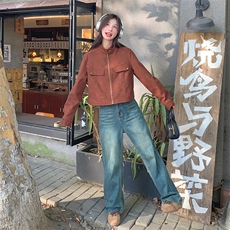 安可拉红麂皮绒立领外套女秋2025新款高级感美拉德小个子休闲夹克，女装短外套，浙宝212A