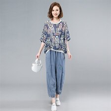 薄款天丝牛仔套装女2025夏季新款大码遮肉显瘦中年妈妈休闲两件套，女装套装/套裙，叶笙衣