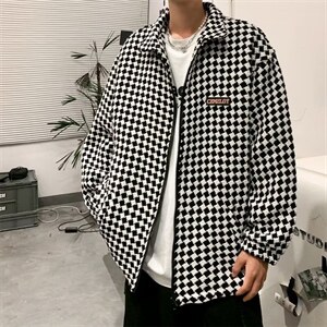 春秋港风潮牌情侣装休闲外套美式复古棋盘格翻领夹克男 W5117-P73图片