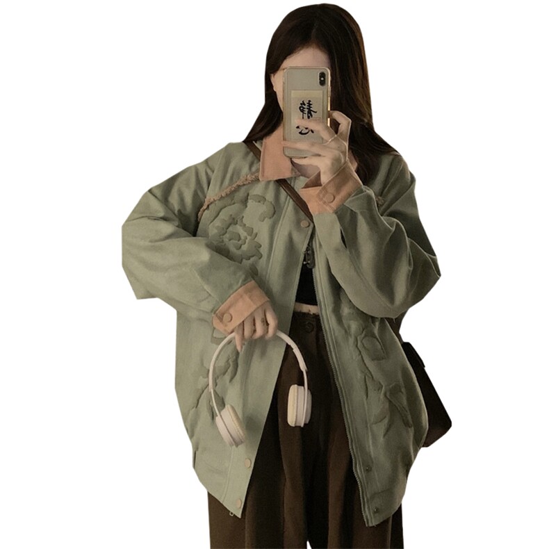 鹿皮绒拼色翻克女2025秋季新款宽松bf美式潮牌情侣外套C788-P100,女装短外套,星座911-2(原星座613-2）