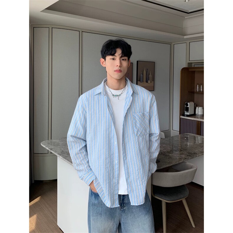 1506-1/CM1631/P44春秋条纹假两件衬衫男款cleanfit潮时尚百搭男,男装衬衫,星座1506-1