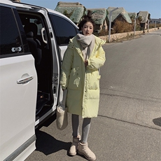 冬装奶黄色加厚中长款面包棉服，女装棉衣/棉服，菡迪欧娜