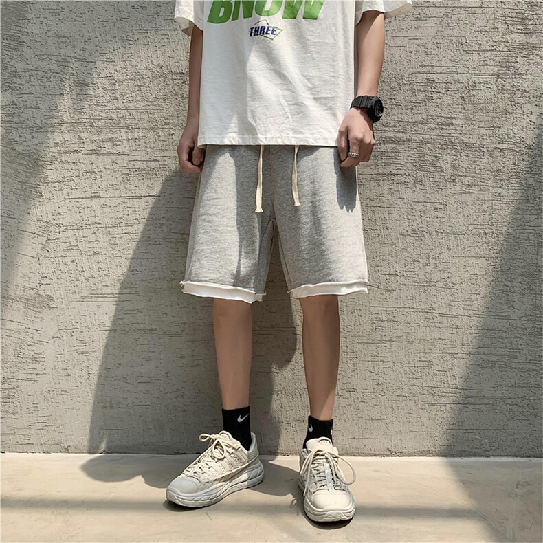 L夏季糖果色假两件大裤衩子男士休闲五分裤情侣运动裤,男装休闲裤,星座1008